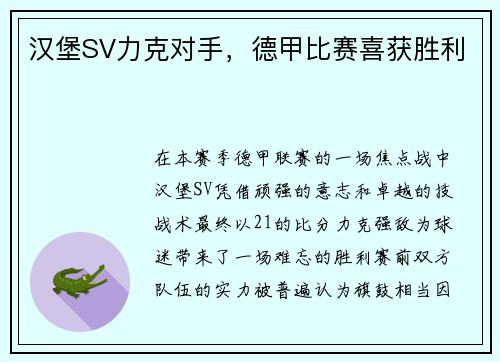 汉堡SV力克对手，德甲比赛喜获胜利